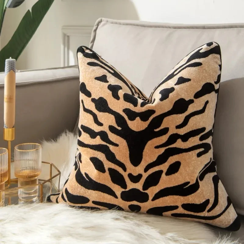 Perilune Tiger Pattern Cushion Cover Velvet Pillow Case Living Room