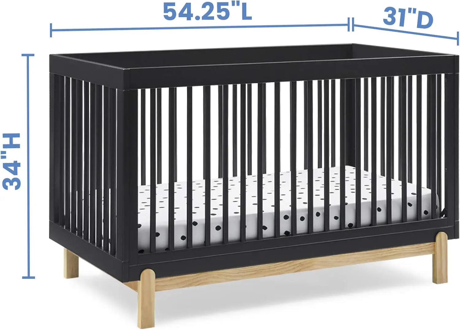 Poppy 4-in-1 Convertible Crib Adjustable Wood Baby Nursery Furniture