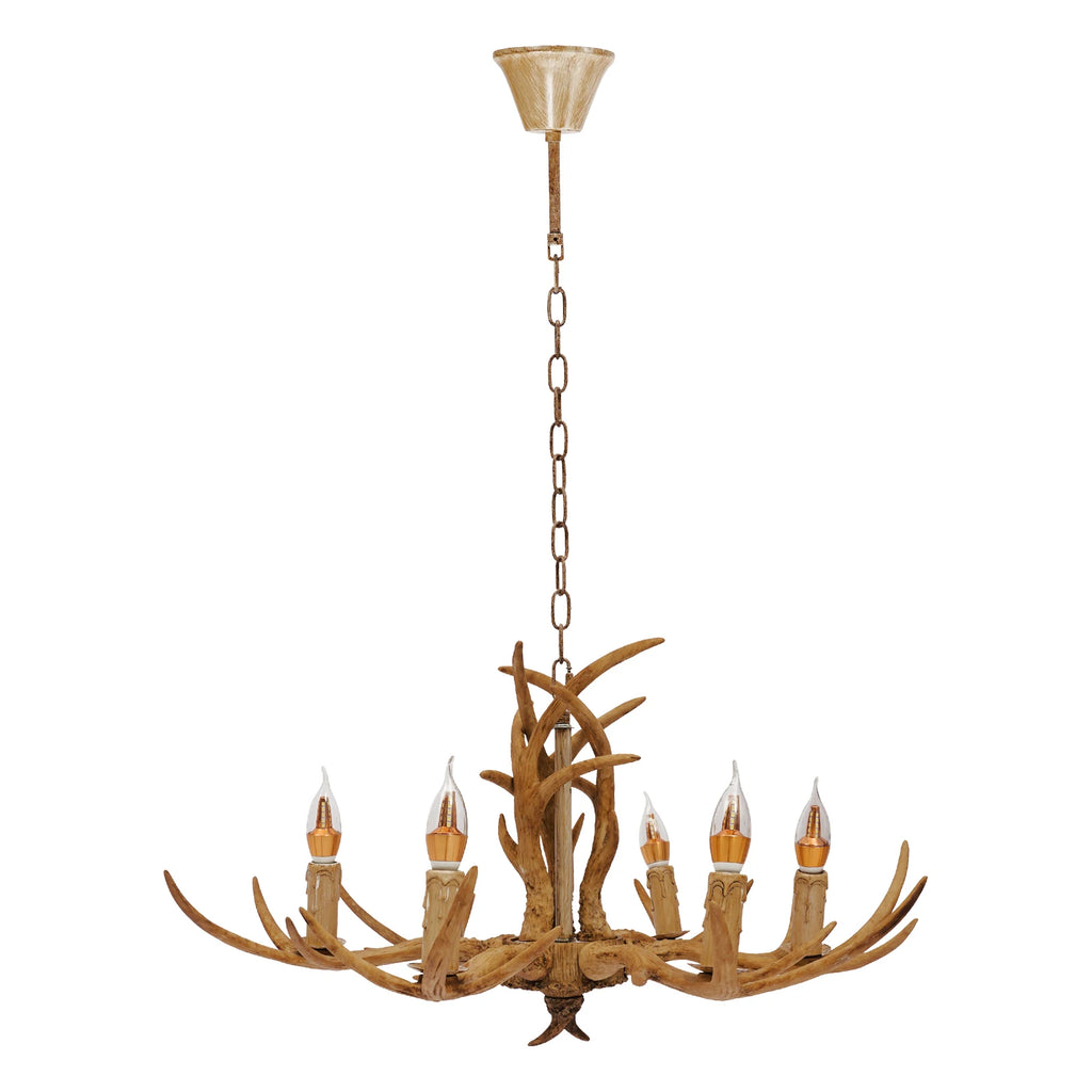 Retro Antler Chandelier Light Deer Horn Pendant Lamp For Restaurant