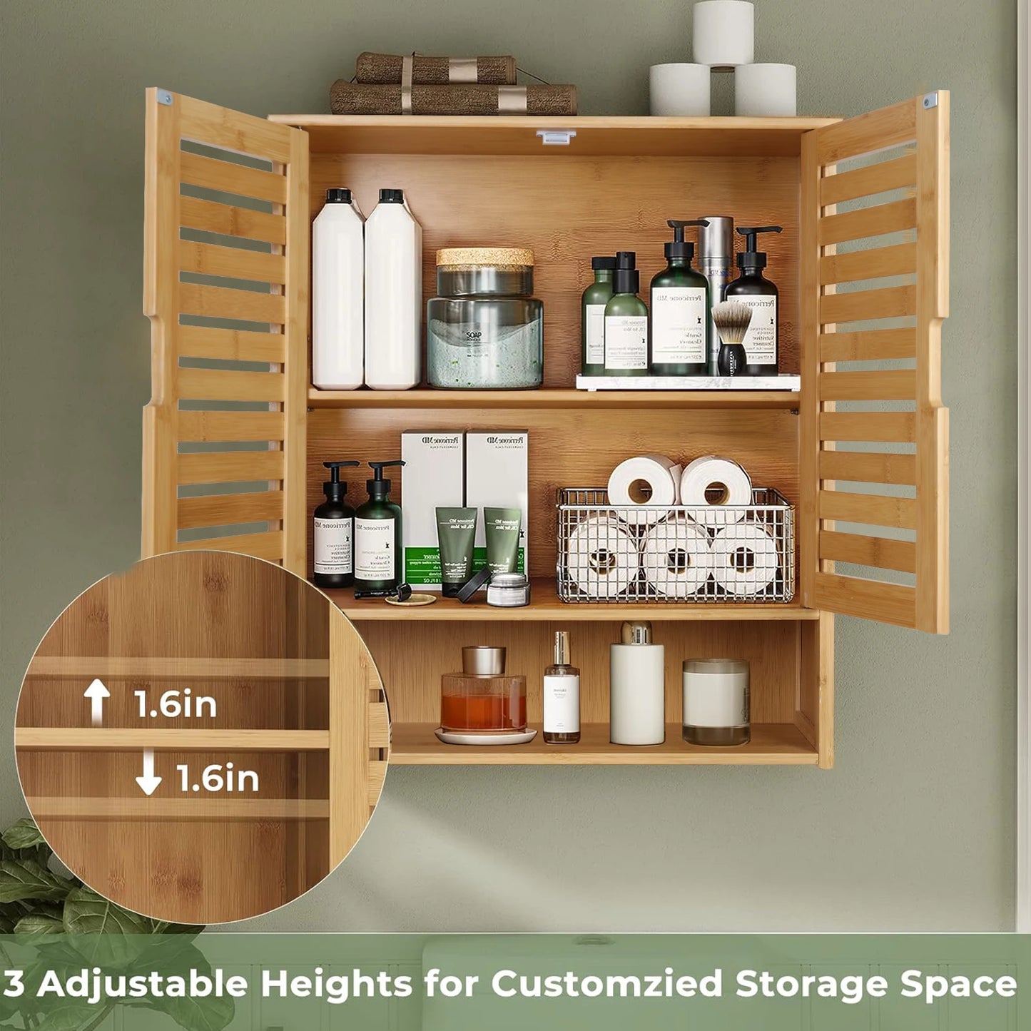 WisforFininsh Wall Cabinet Bathroom Storage With Adjustable Shelves