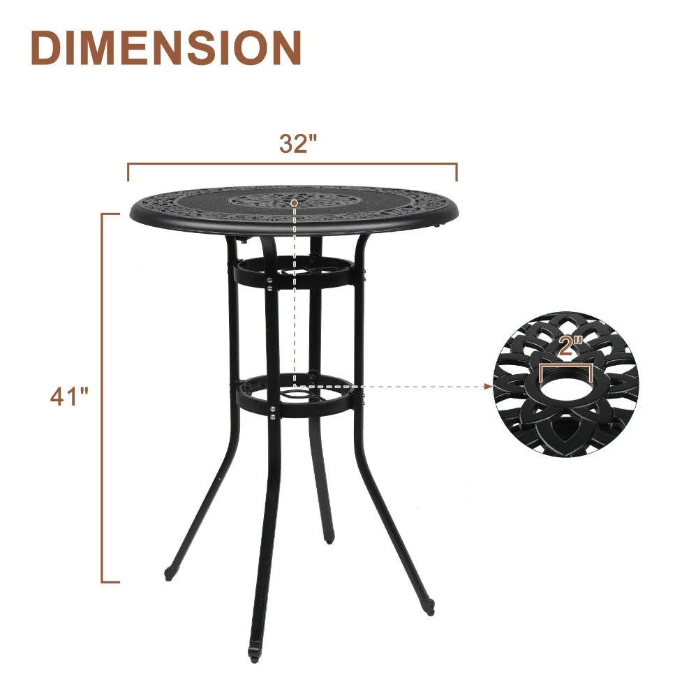 Outdoor Cast Aluminum Round Bar Patio Bistro Table Quality