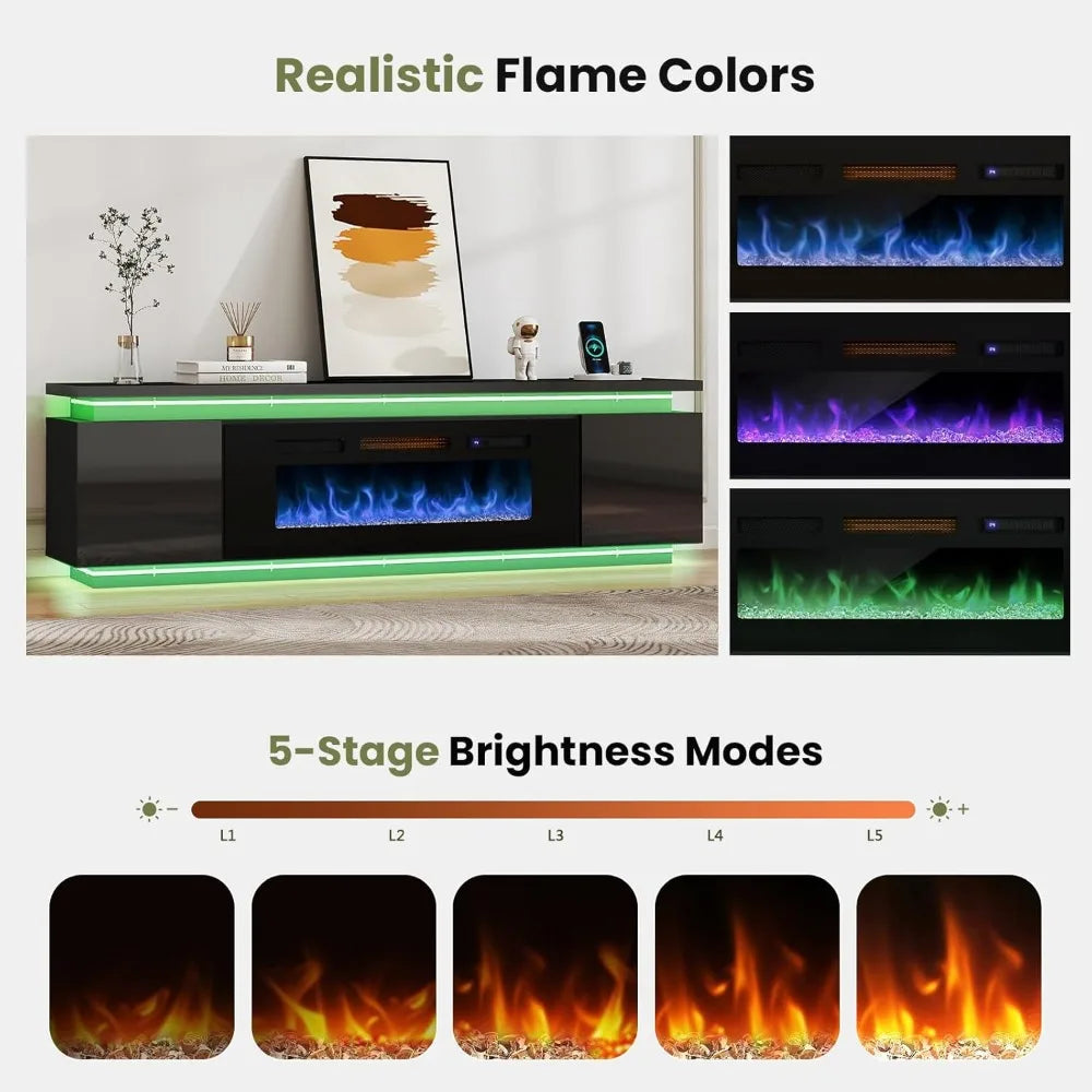 Angduo Fireplace TV Stand With LED Lights And Outlets
