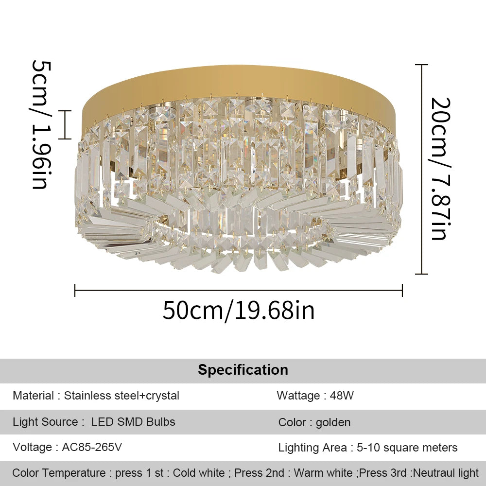 VETRULUS Crystal LED Ceiling Light For Living Room