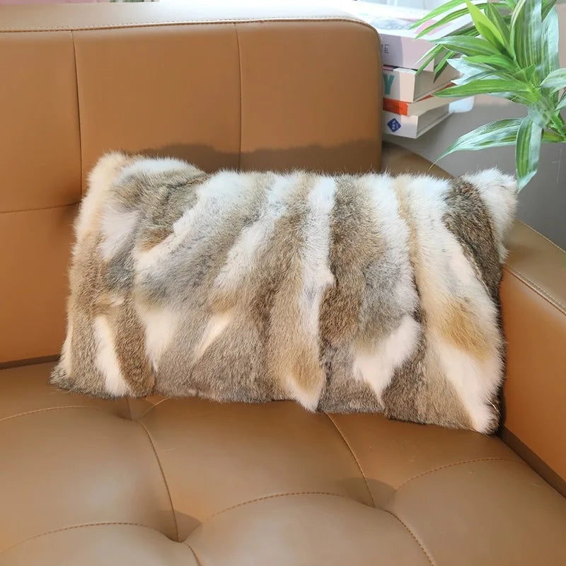 XZWDSICN Natural Rabbit Fur Patchwork Cushion For Sofa