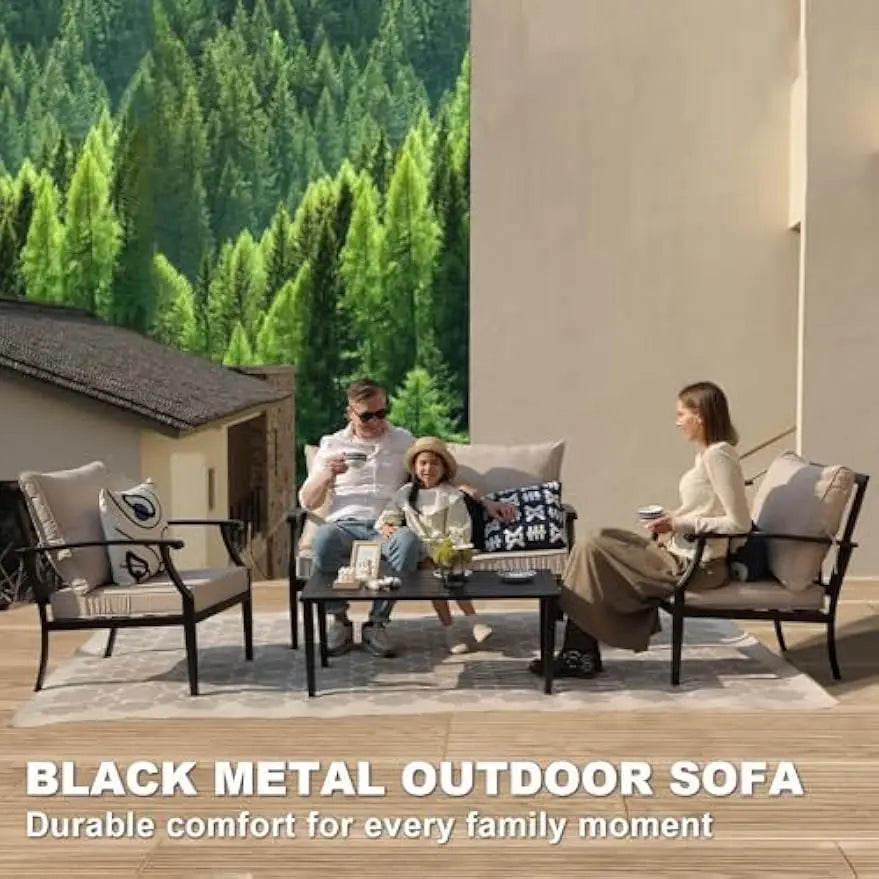 Outdoor Patio Metal Conversation Set With Sofa Loveseat Table