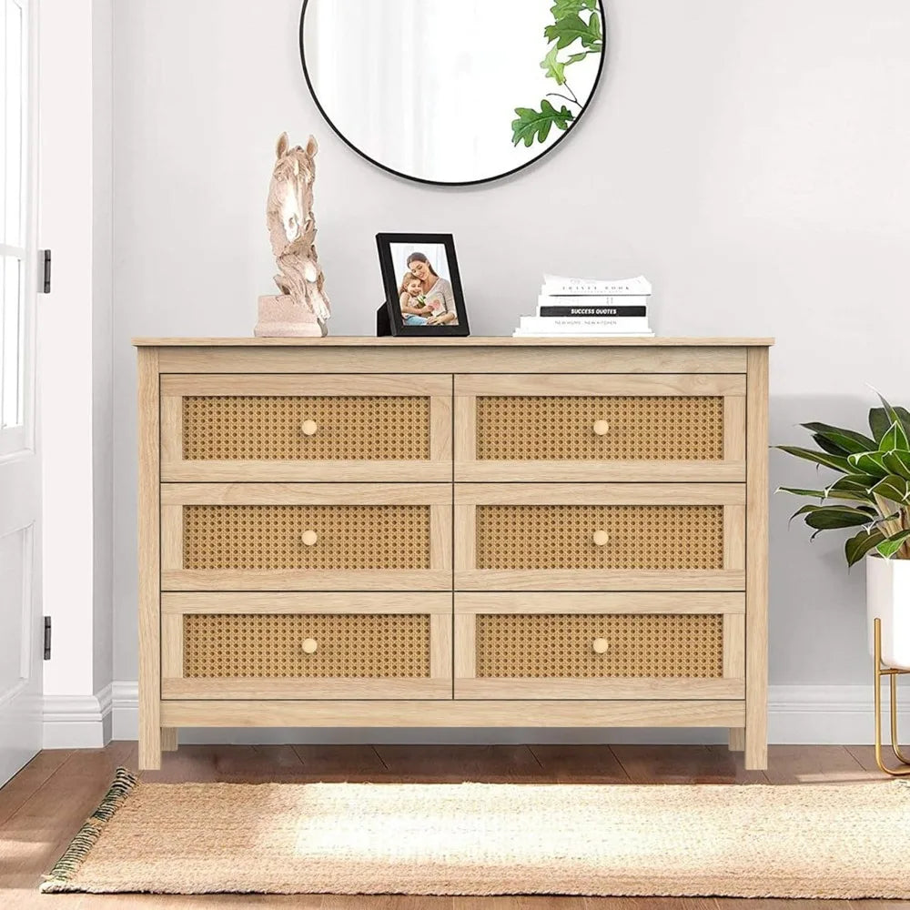 MKDK Boho Rattan Dresser and Nightstands 6 Drawer Set
