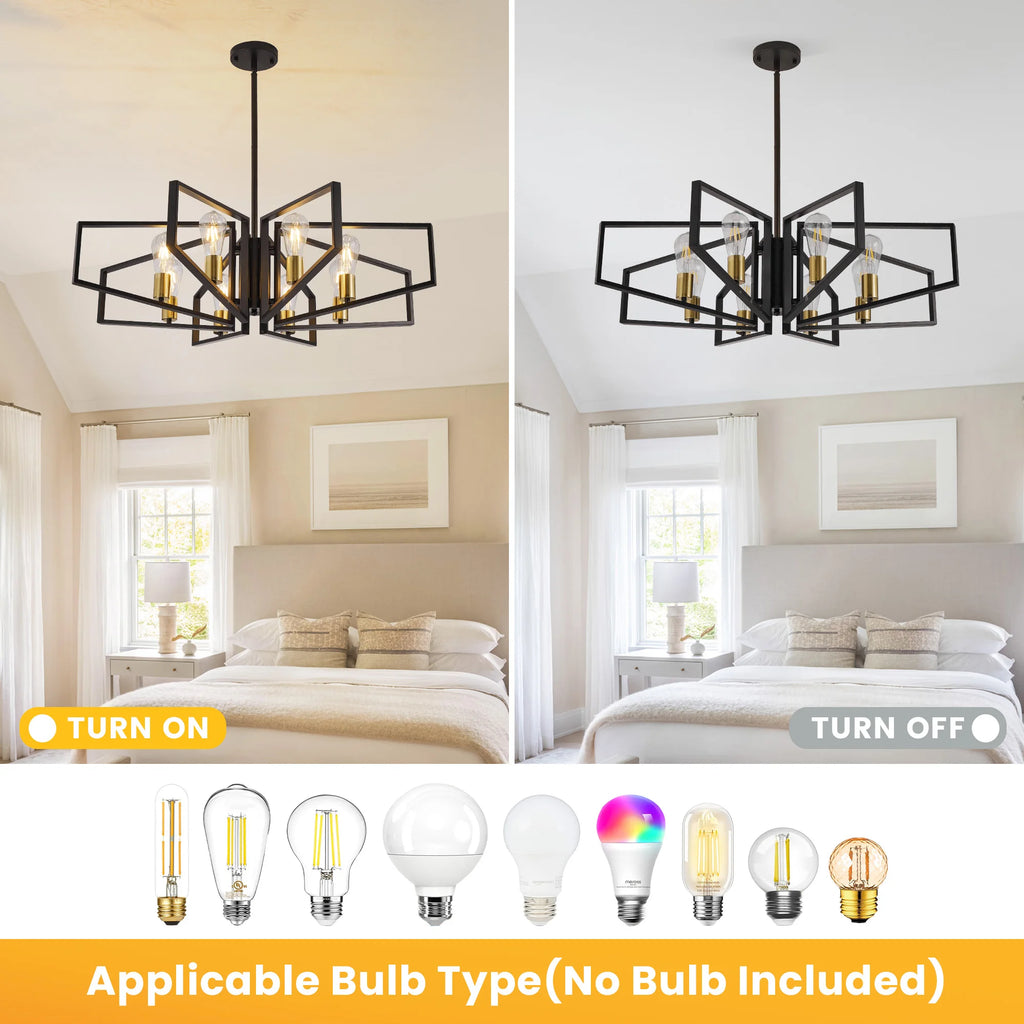 Modern Geometric 8 Light Chandelier With Adjustable Height Pendant