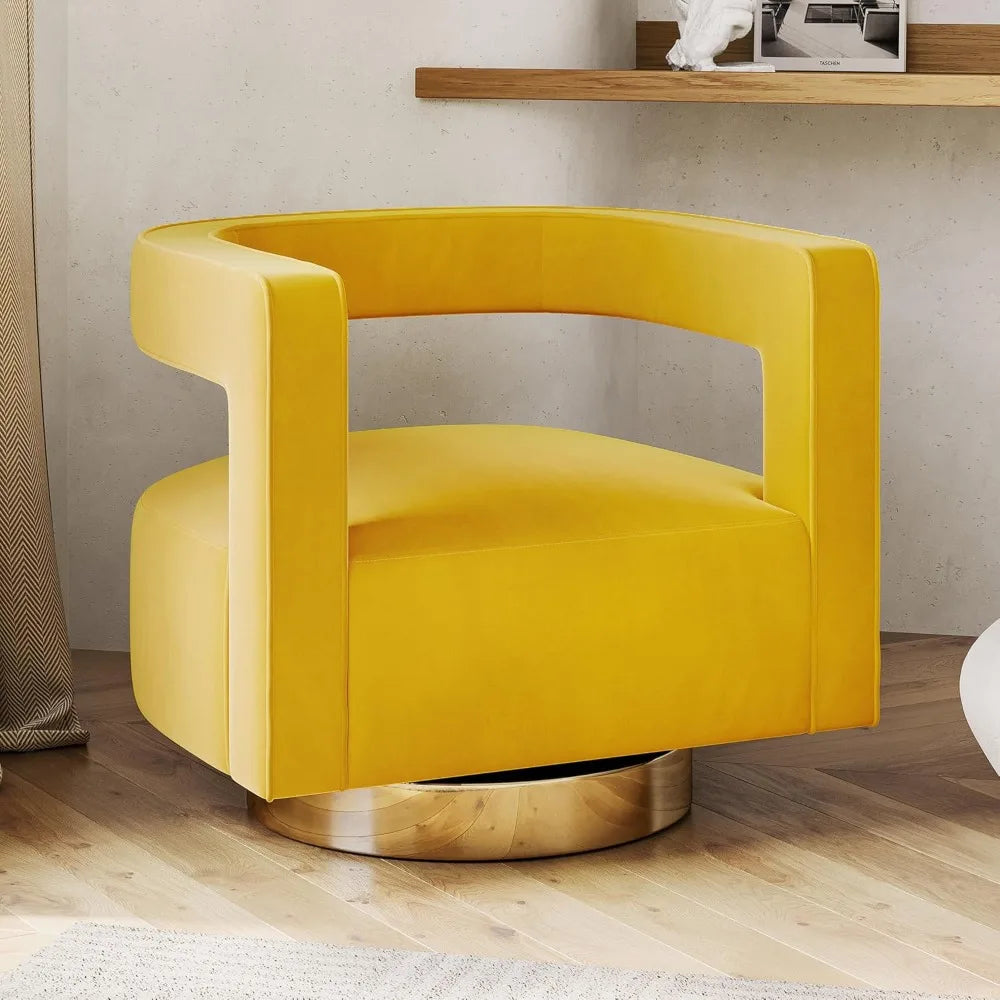 Velvet Armchair With Gold Base And Wood Frame Swivel