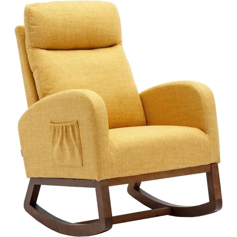 RBXC Nursery Rocking Chair Upholstered Glider With High Backrest