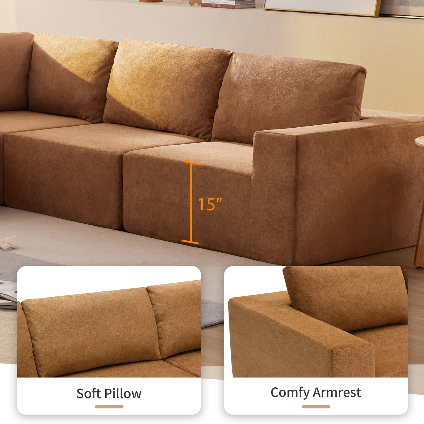 Modular Sectional Sofa with Wide Seat,No Assembly Required,Free Combination,L Shaped Couch Set