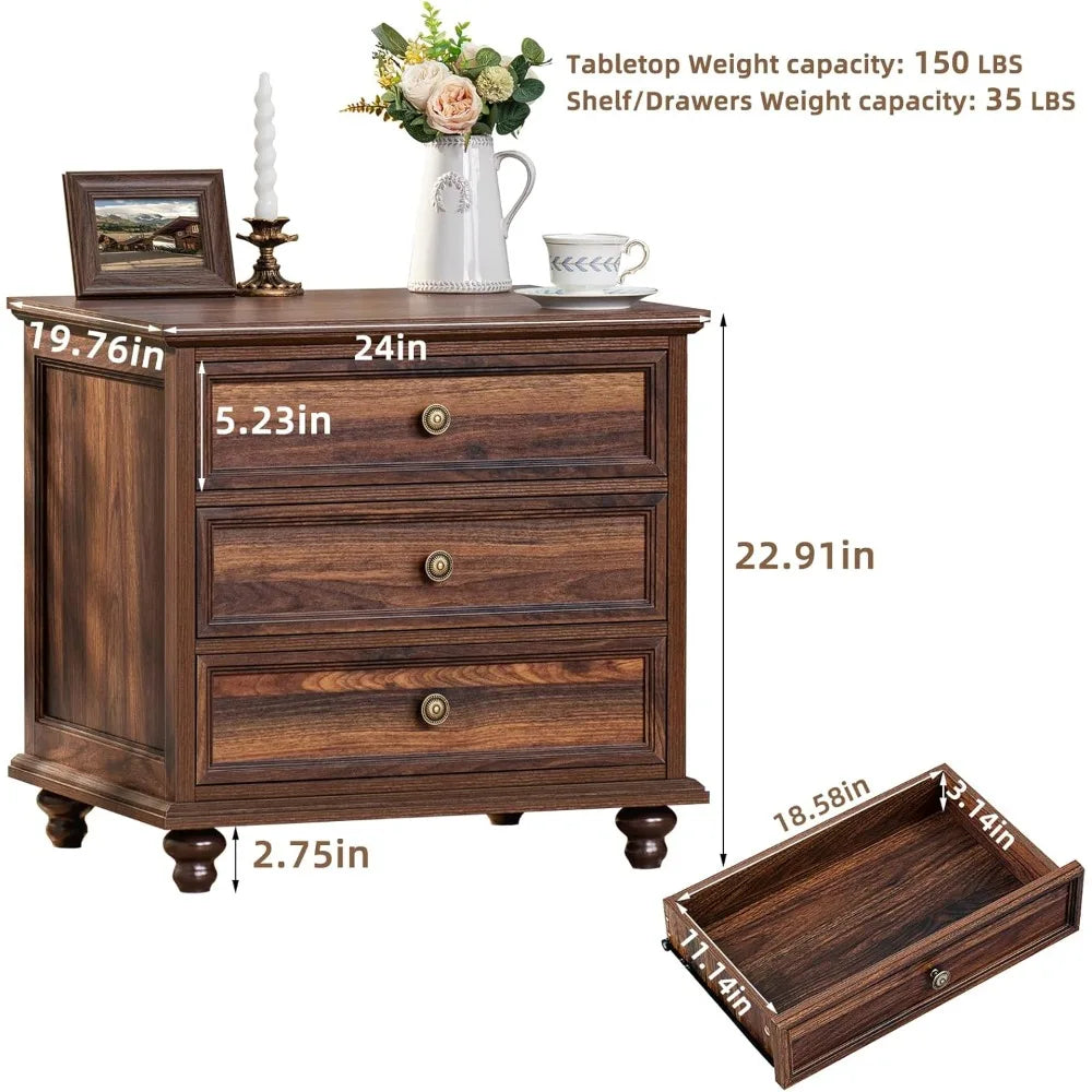 MKDK Farmhouse Dresser And Nightstands Set 3-Piece With Storage