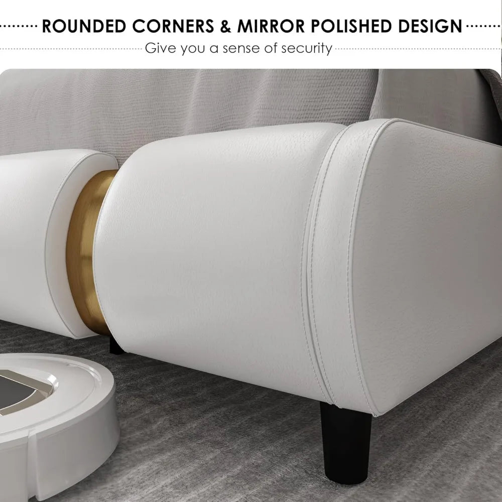 YANYING Modern Faux Leather Platform Bed Frame Golden Metal