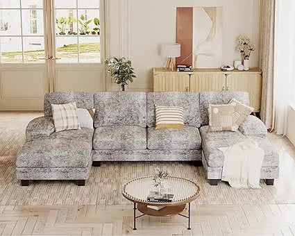 LZJV Chenille Sectional Sofa With Removable Pillows for Living Room