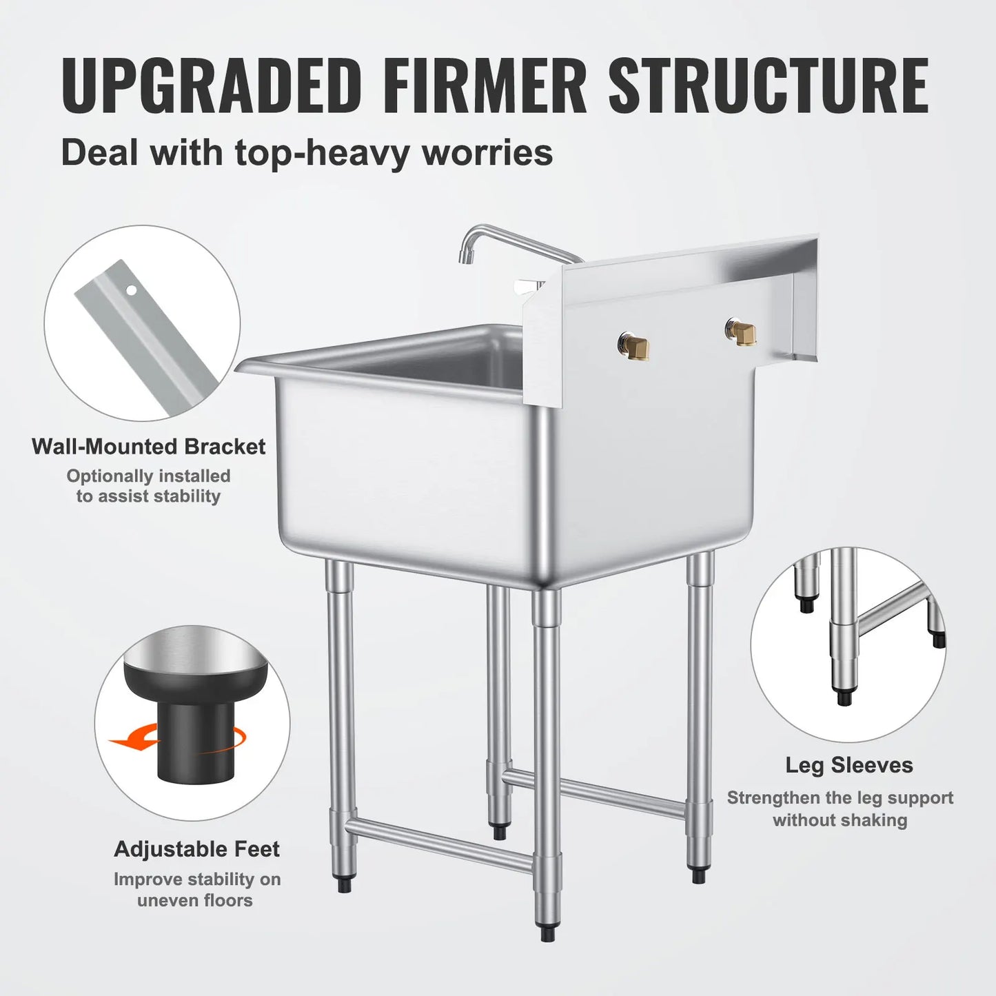 SucceBuy Stainless Steel Kitchen Prep Sink With Faucet Single Bowl