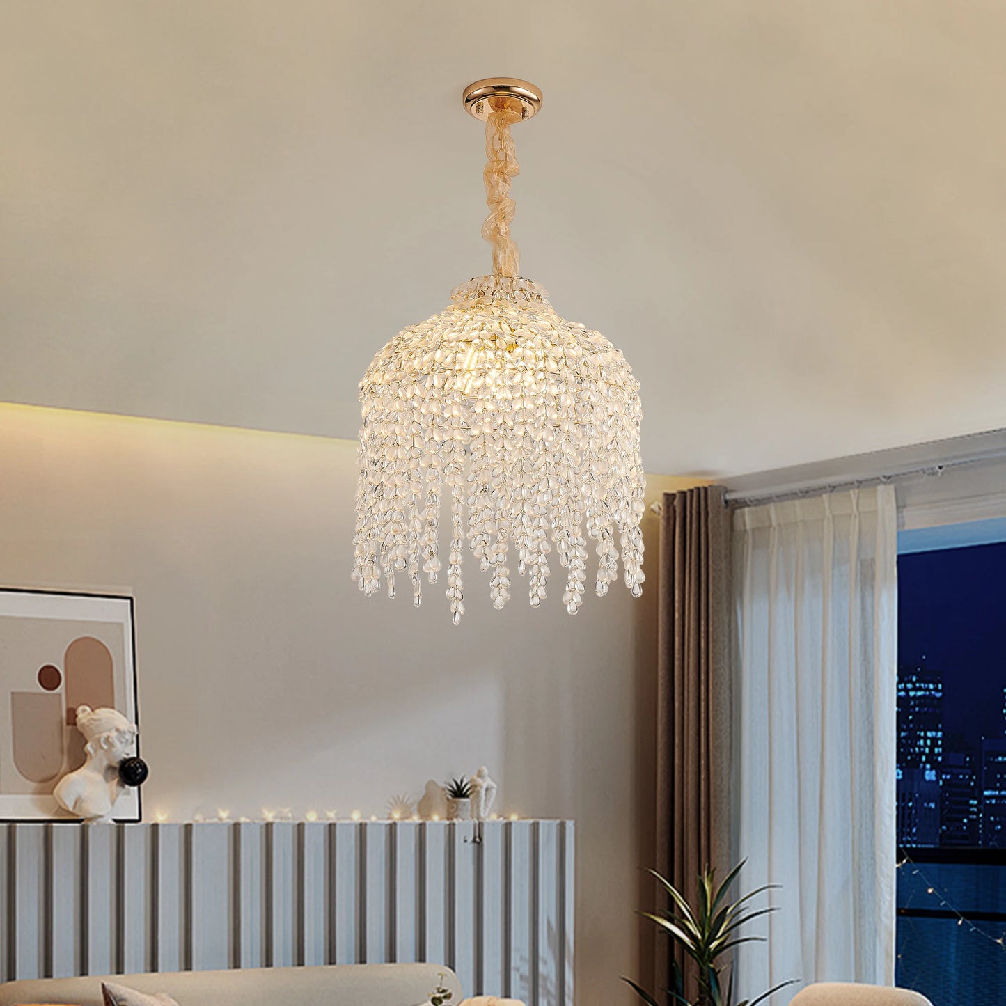 ARLGSITE Five-Light Crystal Pendant Chandelier Waterfall Design