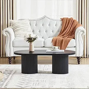 Fluted Oval Coffee Table Boho Modern Center Table Living