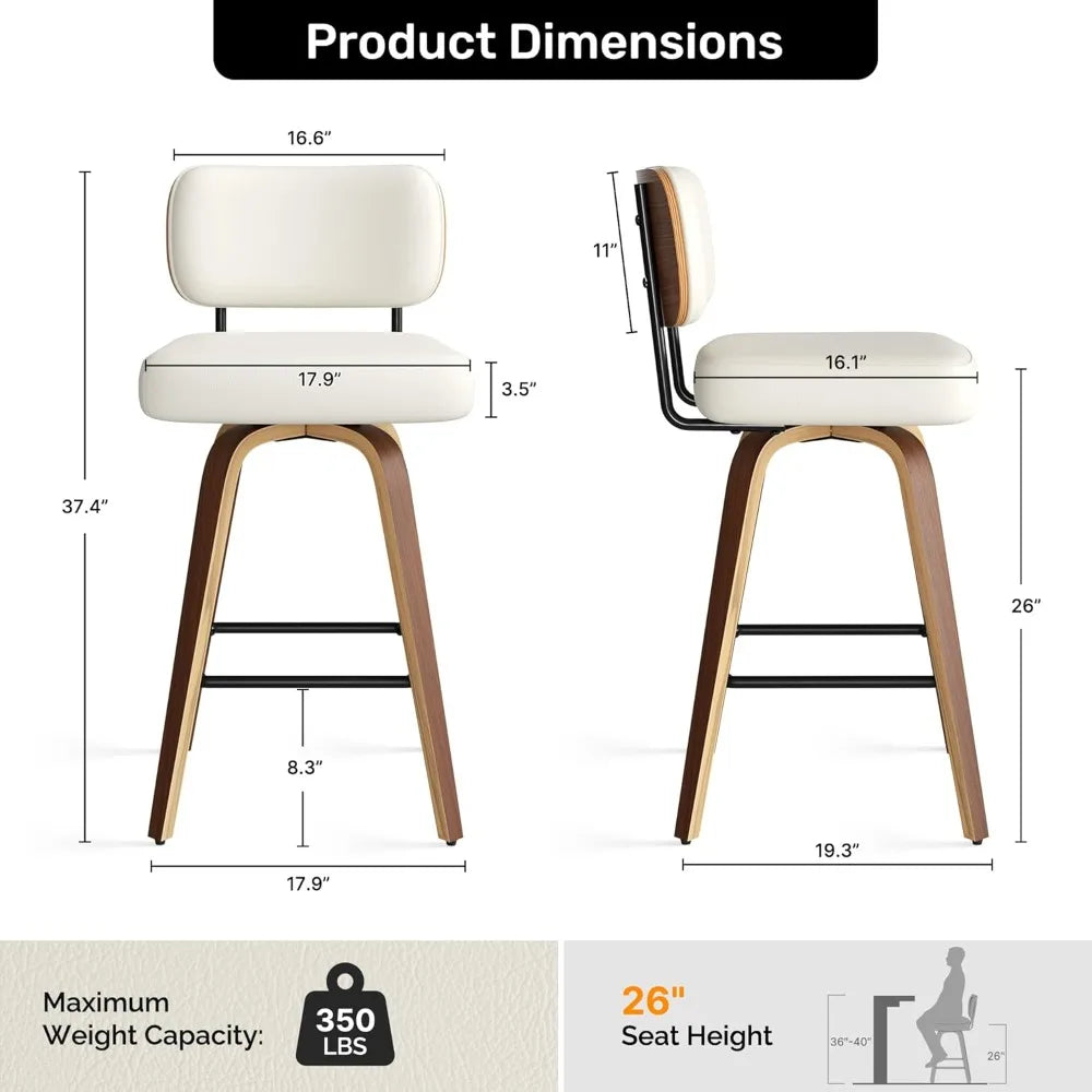 Tongyue Swivel Bar Stools Set 2 Upholstered Faux Leather