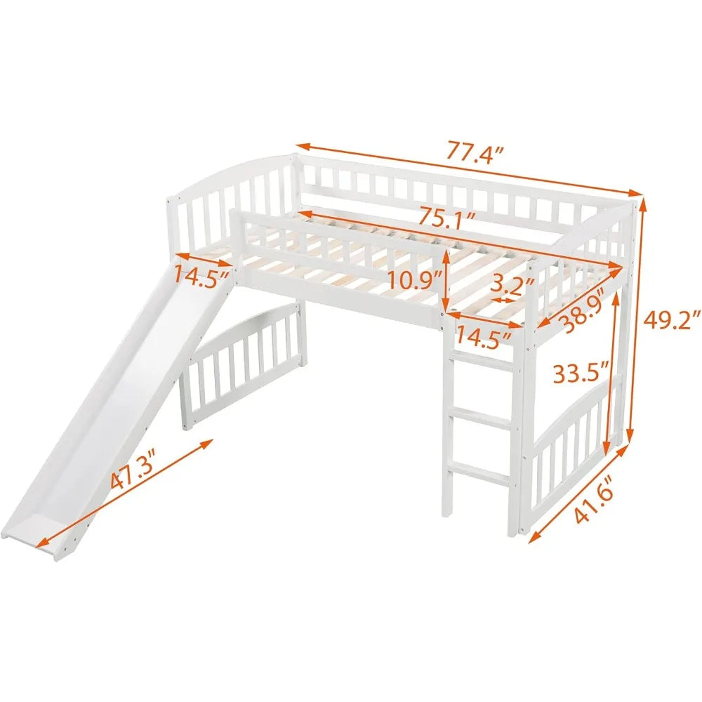 TIFICY Wooden Loft Bed With Slide And Ladder For Kids