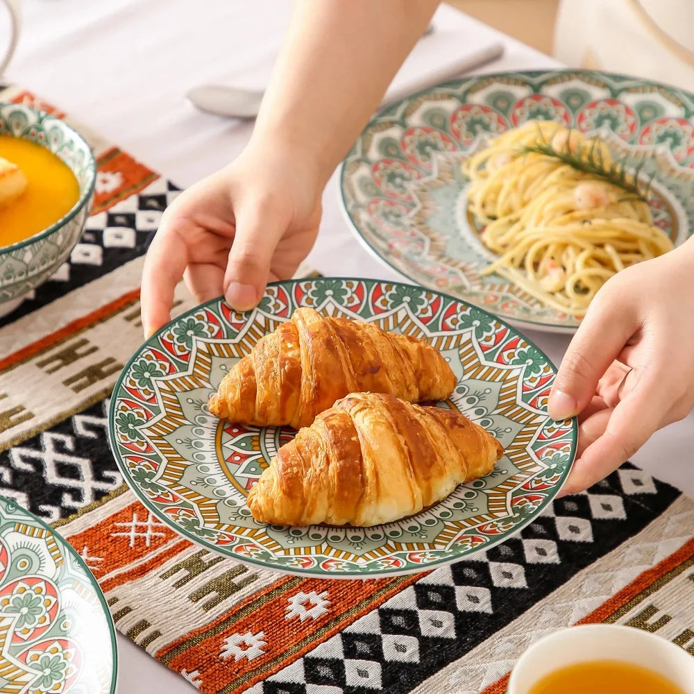 MALACASA Bohemian Mandala Porcelain Sixteen Piece Dinnerware Set