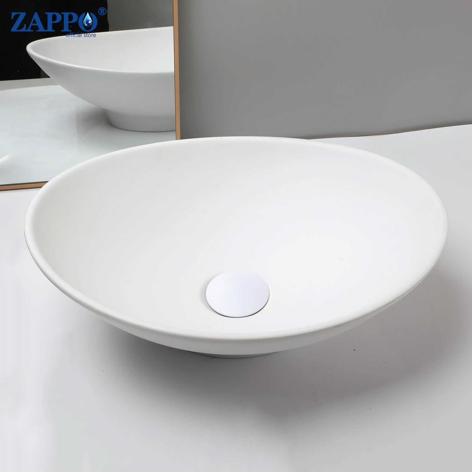 ZAPPO Bathroom Vessel Sink With Drain Bathroom Stone Resin Washbasin Round Above Counter Bowl Sinks for Bar Hotel (No Faucet)