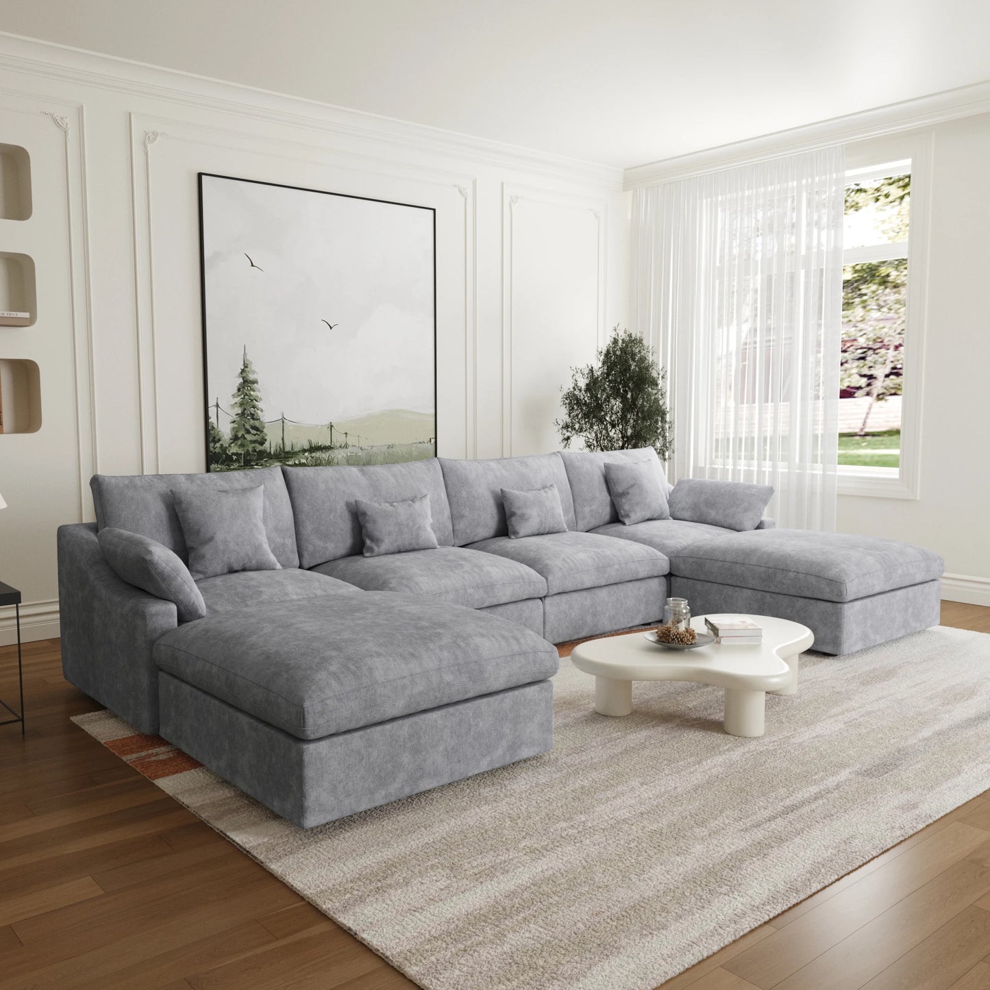 Modular Sectional Sofa for Living Room 160" Cloud Couch Down Filled U Shaped Couch with Ottoman Modern 6 Seater Convertible Sofa