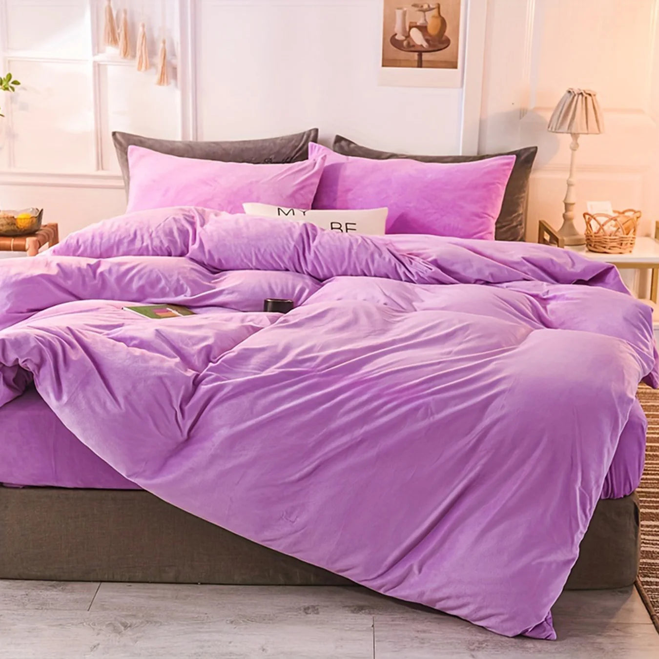 LISSTHERCN Velvet Duvet Cover Set 3 Piece Solid Bedding