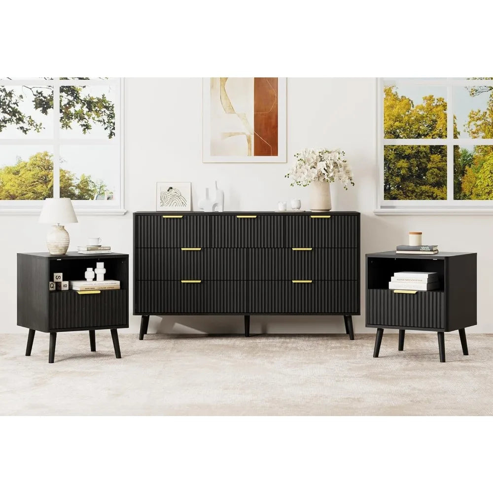 MKDK Black Dresser And Nightstand Set For Modern Bedroom