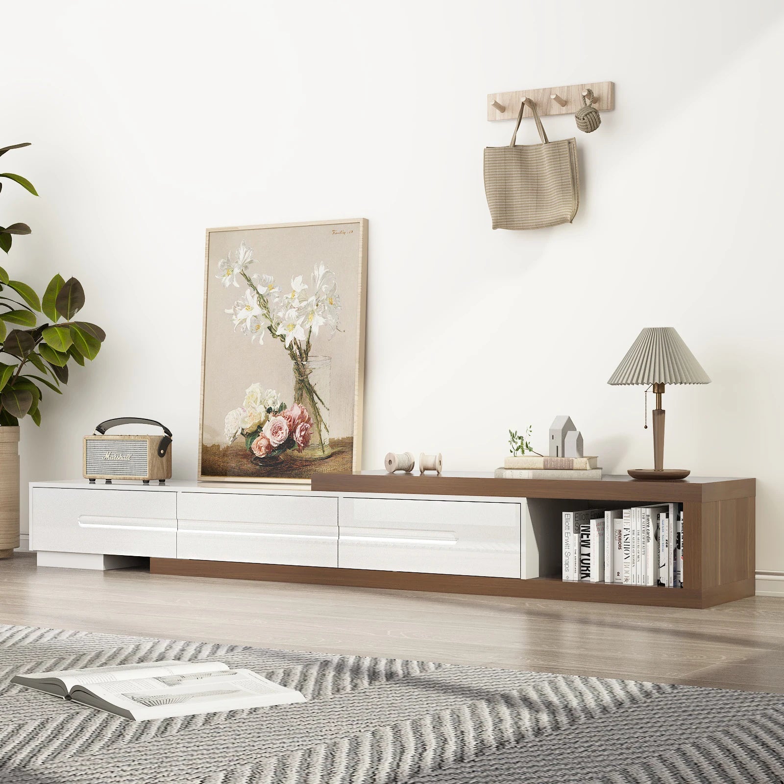 QiaoShiRen Extendable TV Stand With Storage And Drawers