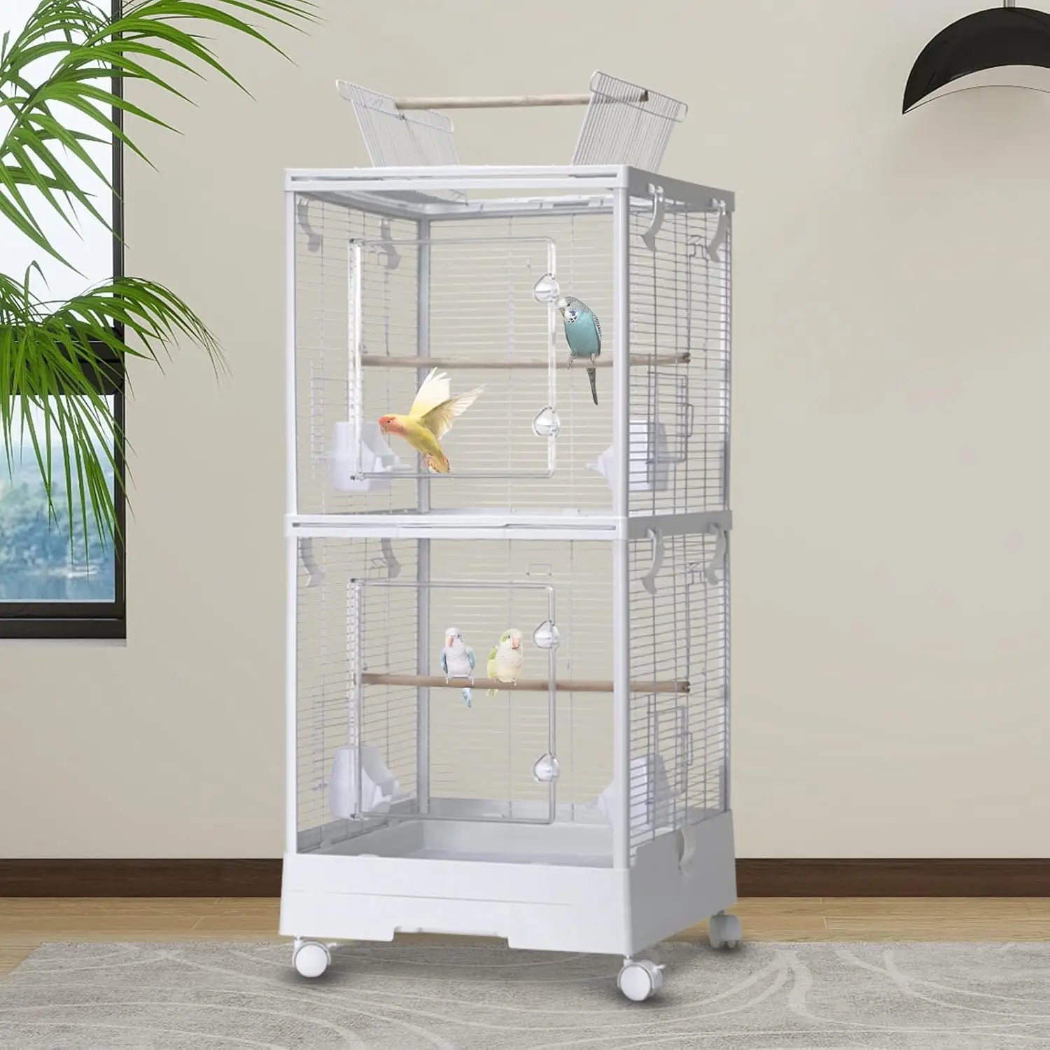 Bird Cage With Rolling Stand for Parrots and Finches