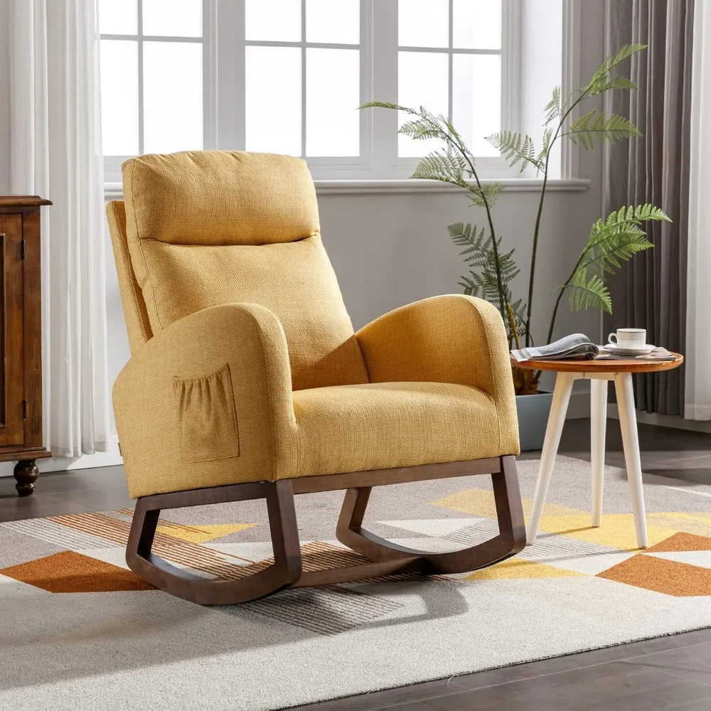 RBXC Nursery Rocking Chair Upholstered Glider With High Backrest