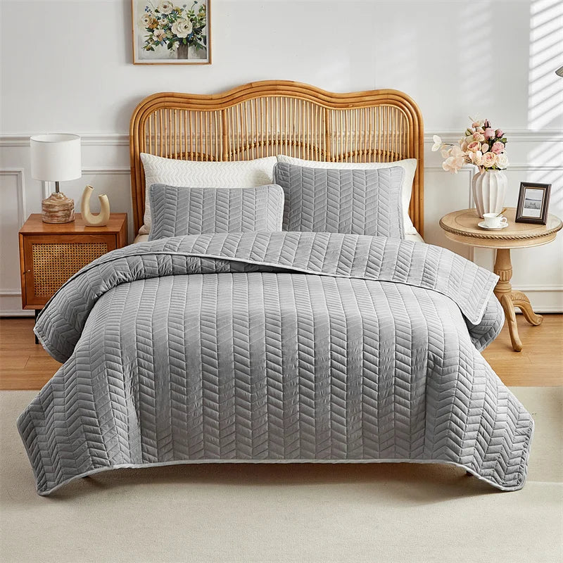 EGWCN Patchwork Bedspread Set Wheat Stripe Pattern 3Pcs Pillowcases