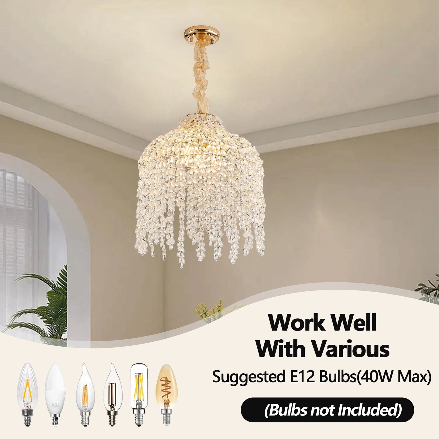 ARLGSITE Five-Light Crystal Pendant Chandelier Waterfall Design