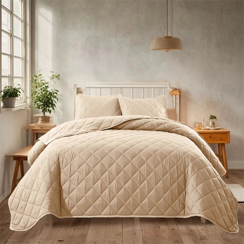 NONECN Lightweight Polyester Cotton Bedspread Coverlet Set With Pillow Shams