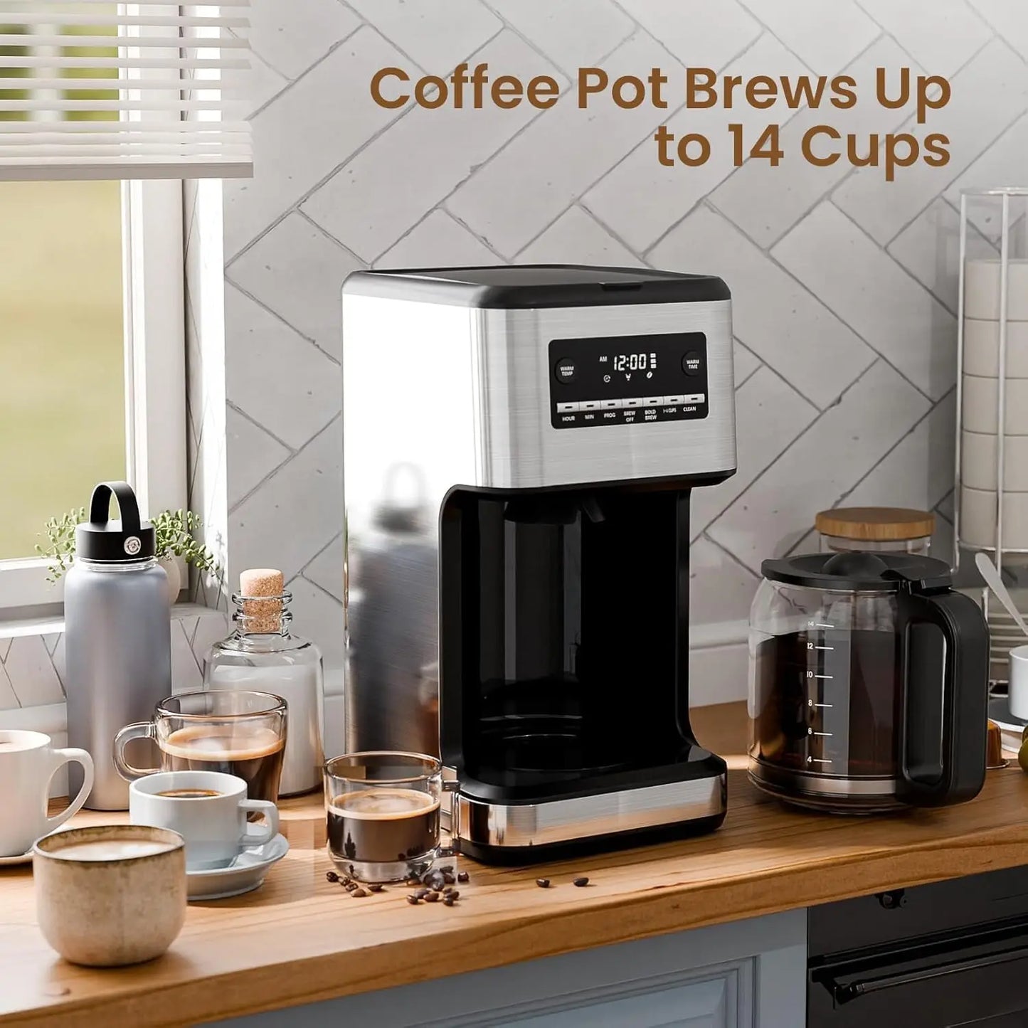 Coffee Maker, 14-Cup Programmable Drip Coffee Makers with Reusable Filter & Keep Hot Plate, Auto Pause Small Coffee Machines
