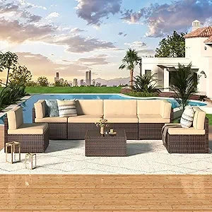 U-MAX 7 Piece Outdoor Patio Furniture Set Rattan Wicker