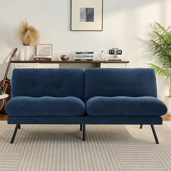 Faux Leather Futon Sofa Bed Convertible Couch Memory Foam Sleeper