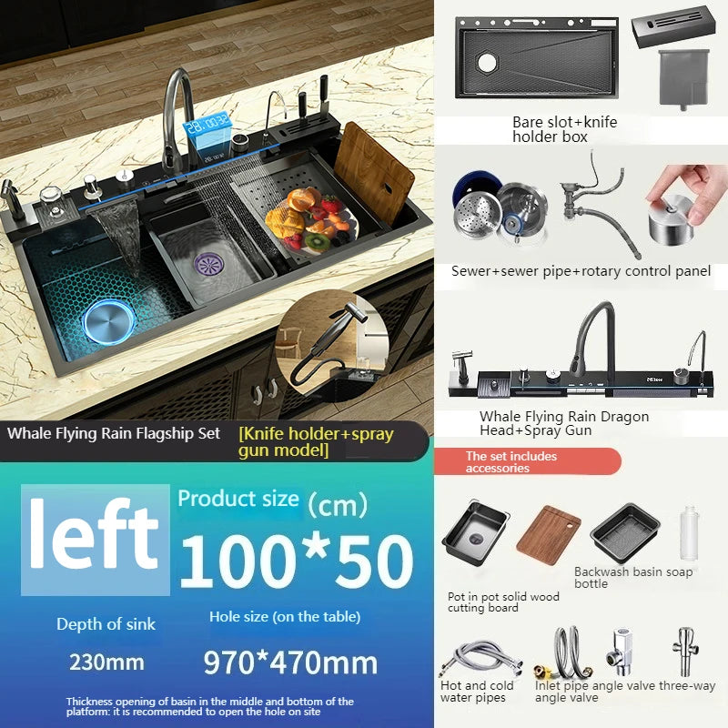 Telisiya Golden Stainless Steel Waterfall Kitchen Sink