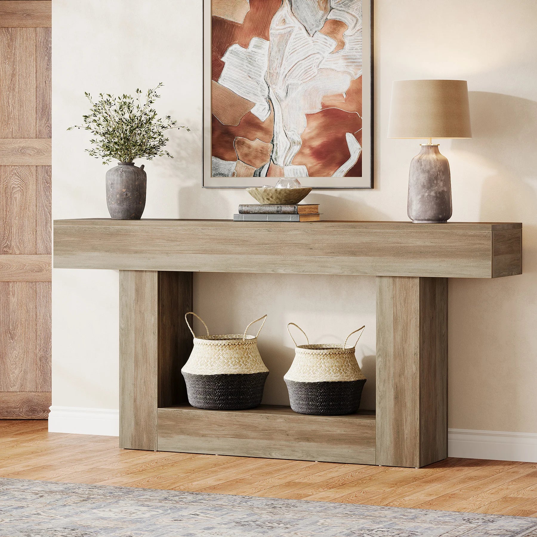 Tribesigns Farmhouse 2 Tier Entryway Console Table With U Shaped Base