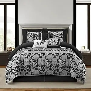 Red and Gold Comforter Set Queen Size, 9 Piece Jacquard Floral Bedding Set, All Season, Ultra-Soft, Matching Pillows & Shams, B