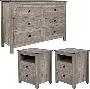RBXC Farmhouse 3-Piece Bedroom Set With Rustic Dresser And Nightstands
