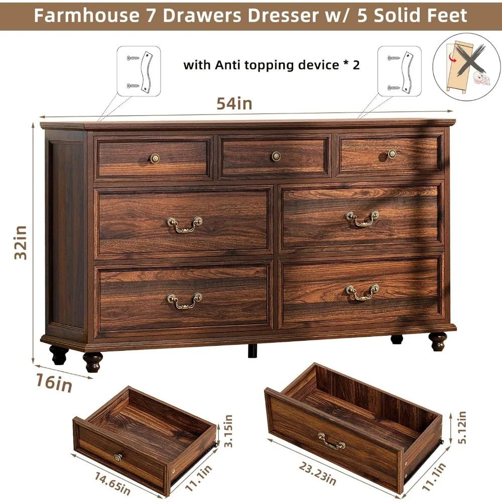 MKDK Farmhouse Dresser And Nightstands Set 3-Piece With Storage