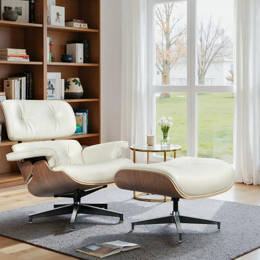 Cover Mid Century Leather Armchair And Ottoman Living Room