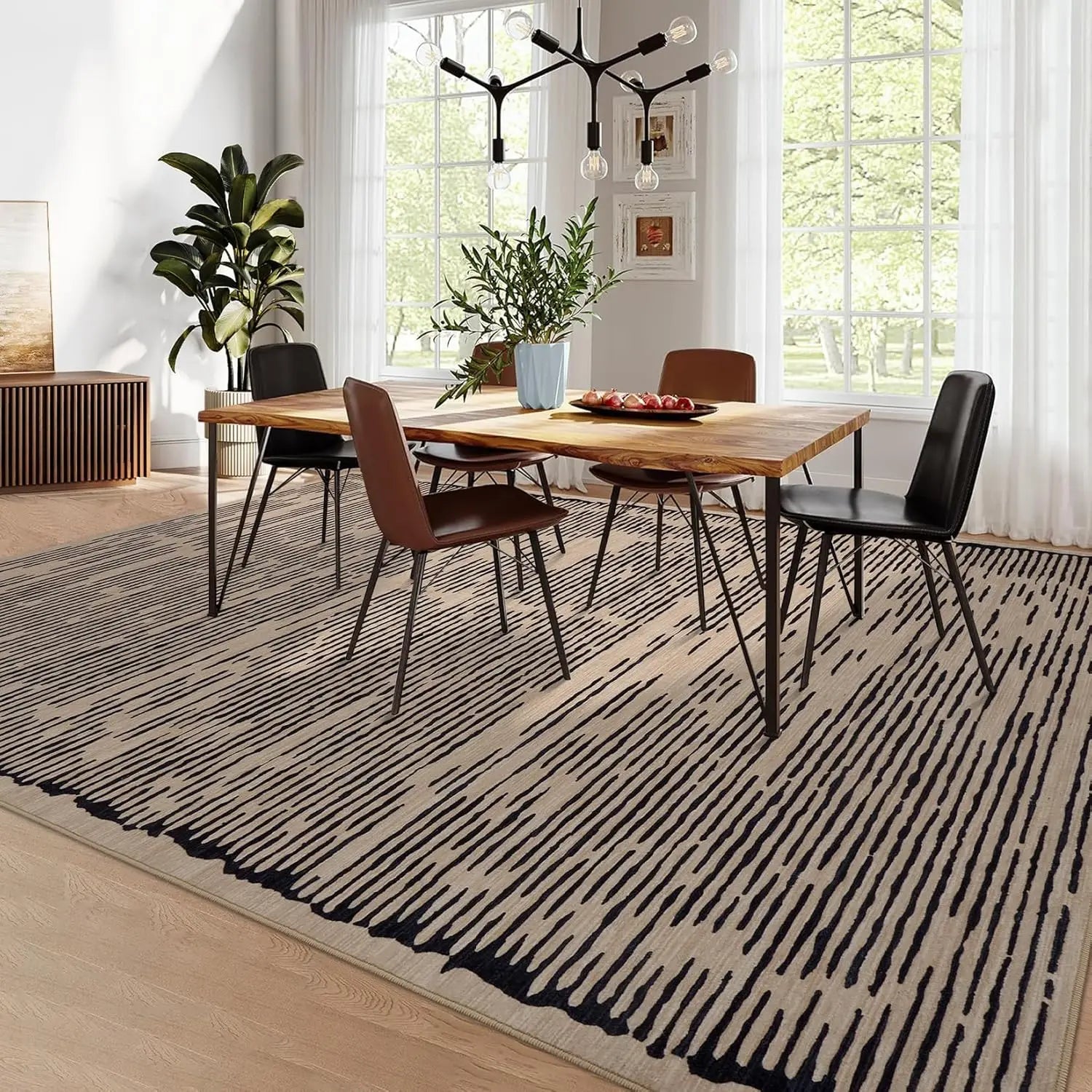Rugs for Living Room Washable Modern Stripe Carpet Non Slip Soft Rug,Low Pile Area Rug for Bedroom Office Dining Room