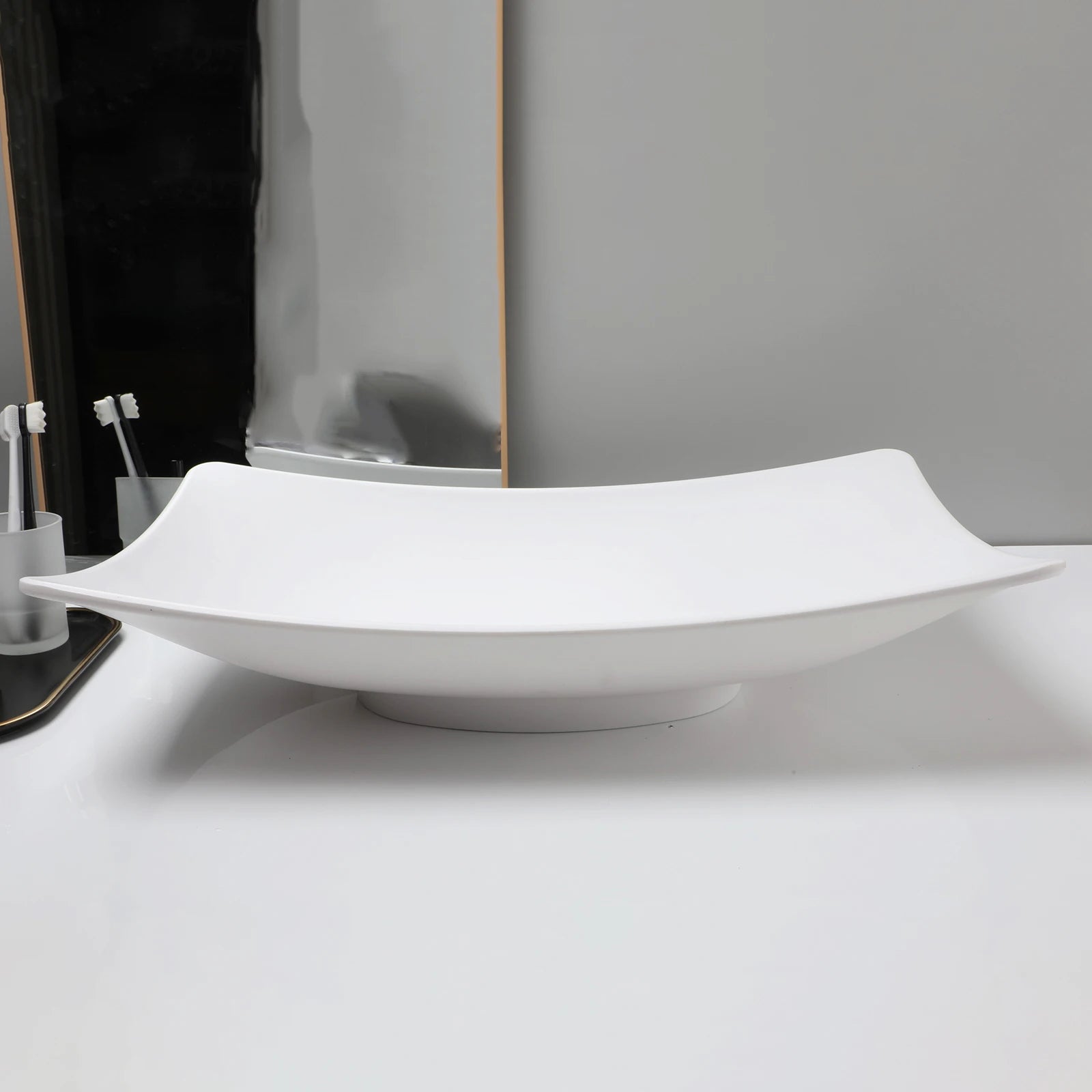 ZAPPO Bathroom Vessel Sink With Drain Bathroom Stone Resin Washbasin Round Above Counter Bowl Sinks for Bar Hotel (No Faucet)