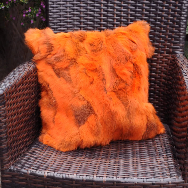 XZWDSICN Natural Rabbit Fur Patchwork Cushion For Sofa