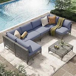U-MAX 7 Piece Outdoor Patio Furniture Set Rattan Wicker