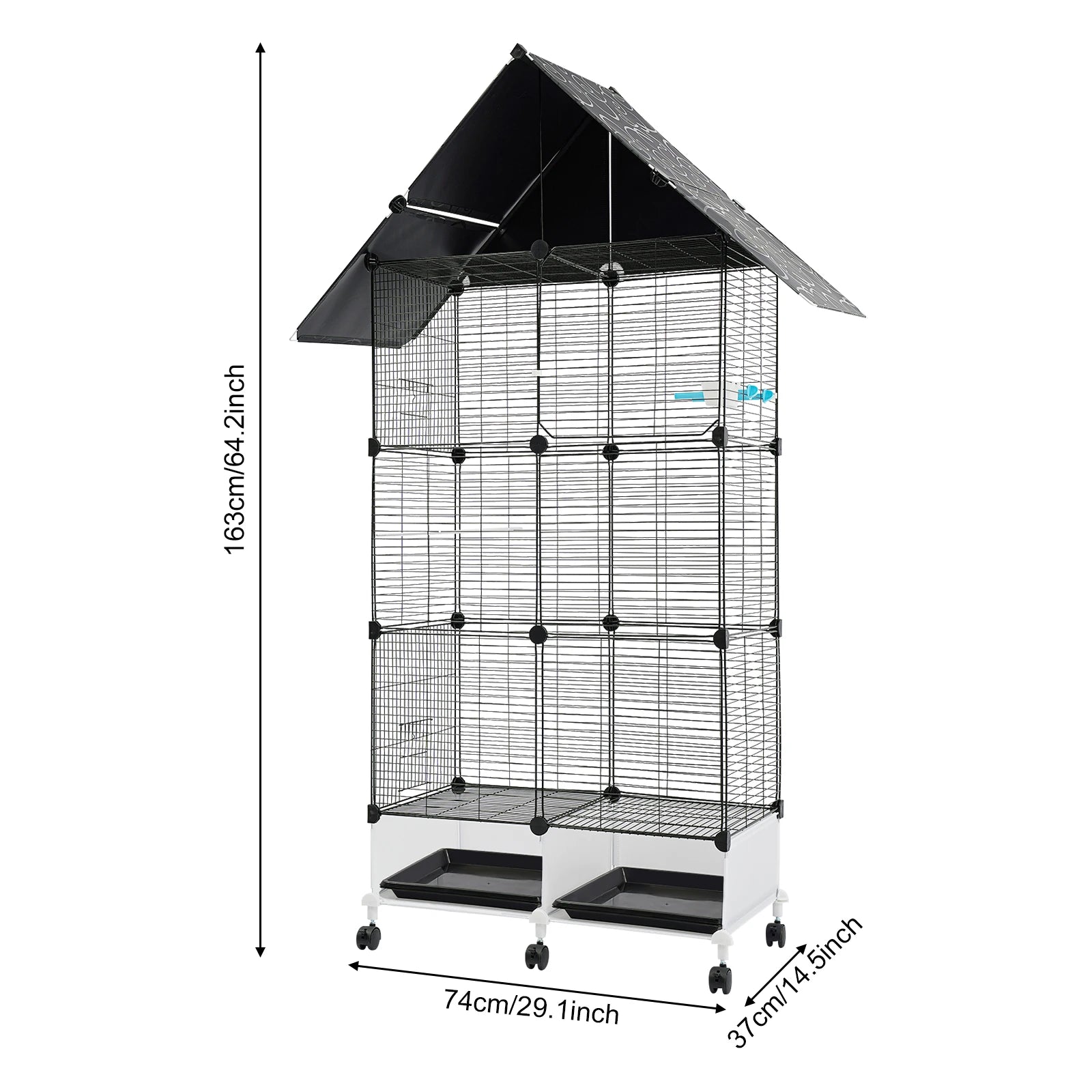 Large Bird Cage With Wheels Perches And Feeding Doors