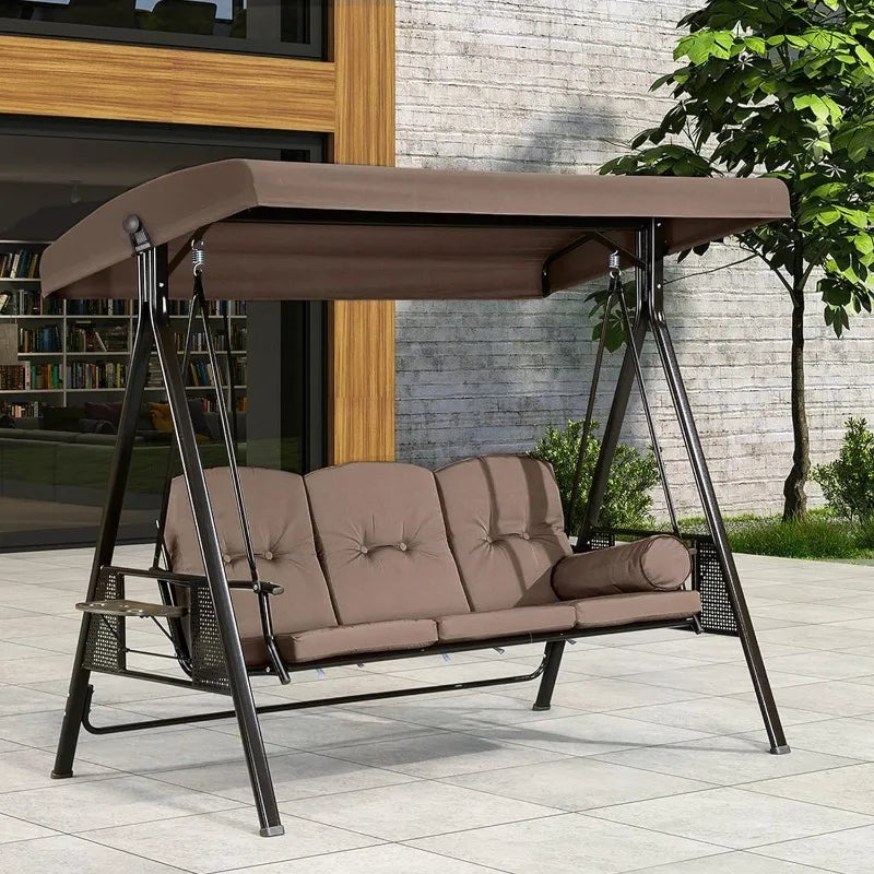 Deluxe 3 Seat Outdoor Patio Swing With Adjustable Tilt Canopy