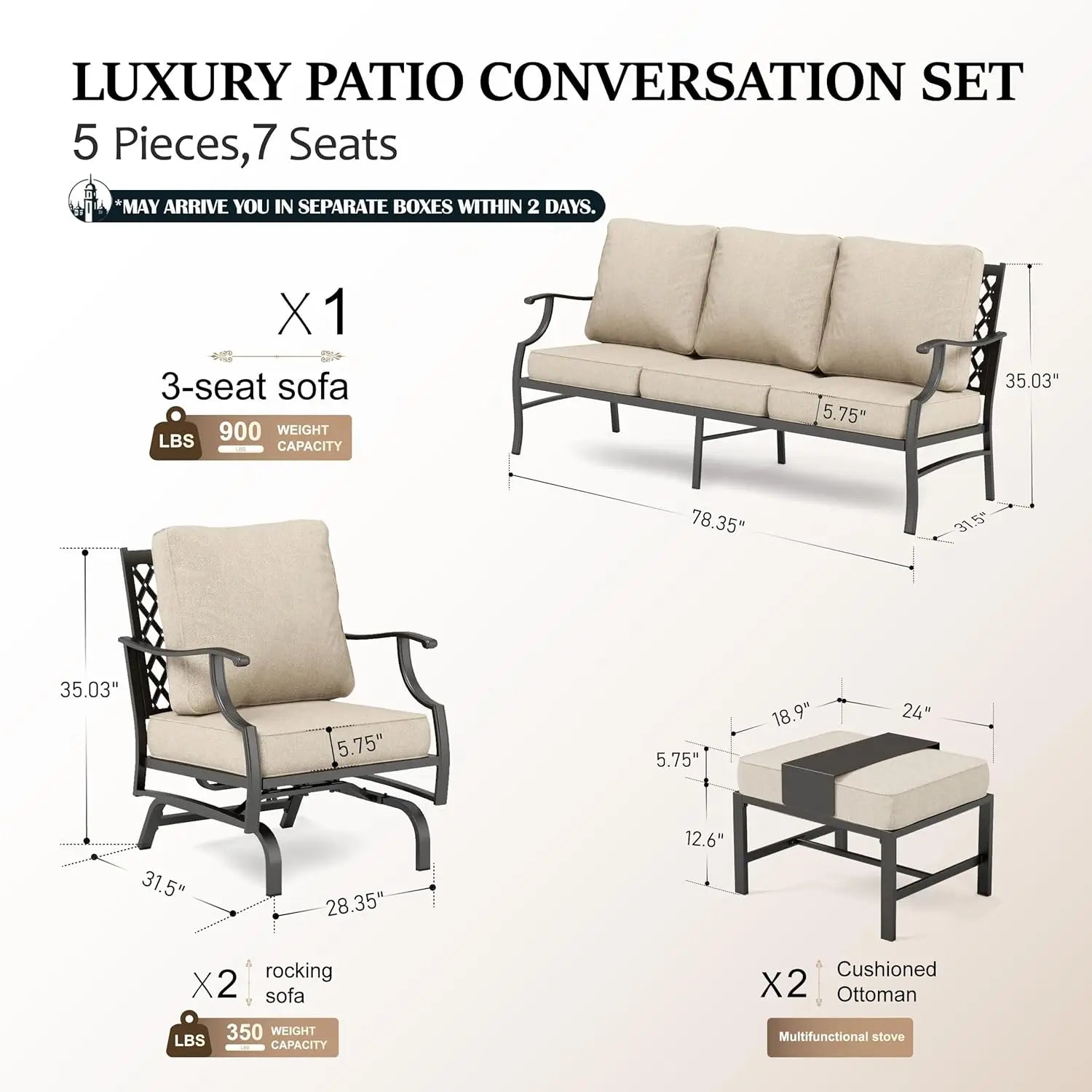XMSJ Patio Conversation Set 5 Pieces Cushioned Outdoor Seating