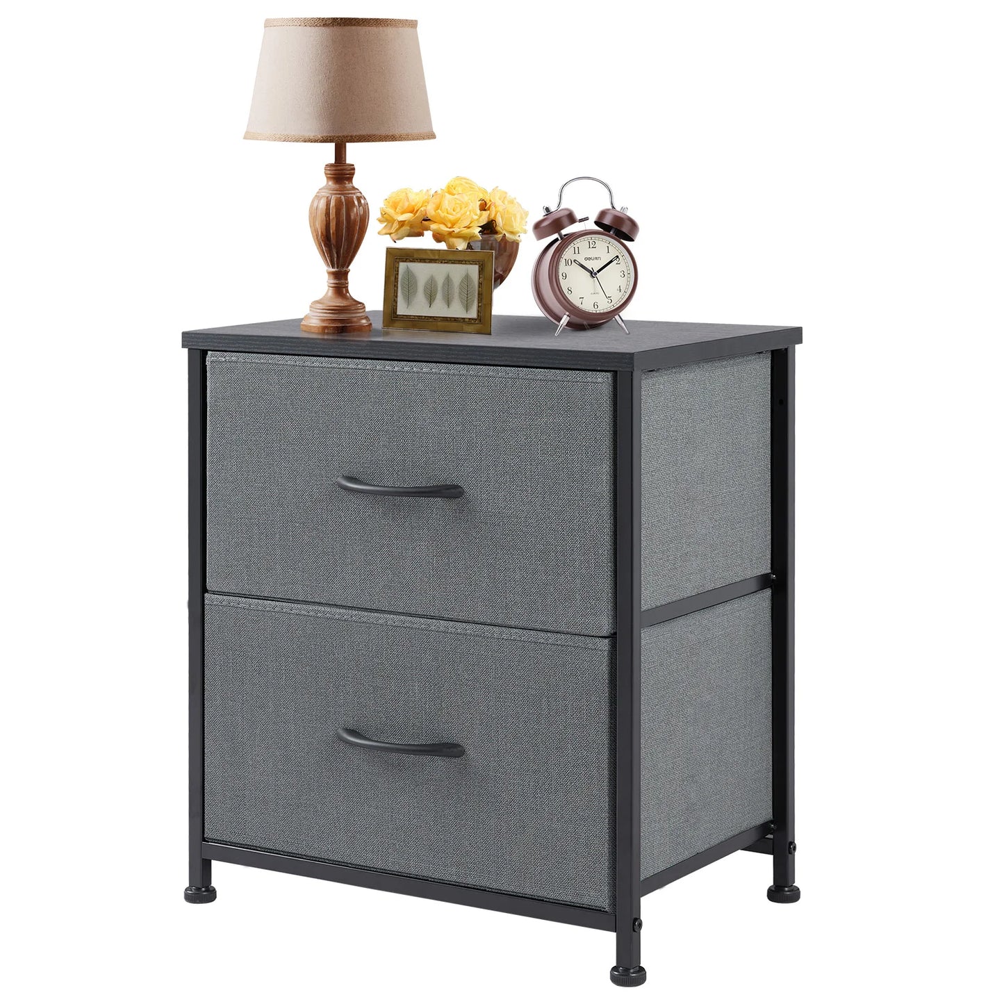JHK Nightstand Bedside Table With Drawer Storage Two Fabric Drawers